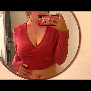 Pink SHEIN Crossover Cropped Shirt